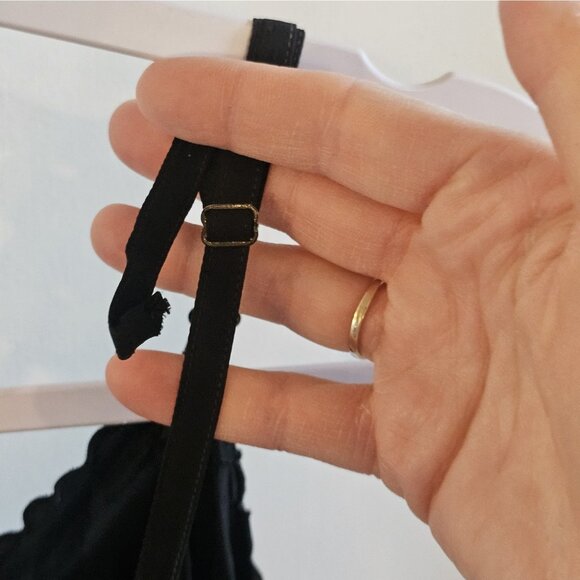 VTG 1950s Black Flapper Slip dress Red Fringe Mod Cosplay Knee Length Sz XS / S - Picture 7 of 10